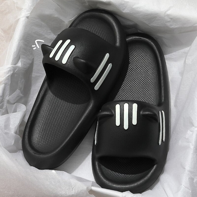 Black Cat Slipper Slides in box