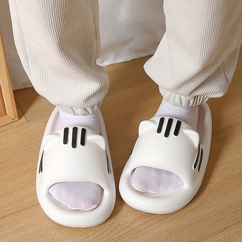 White Cat Slipper Slides on feet 2