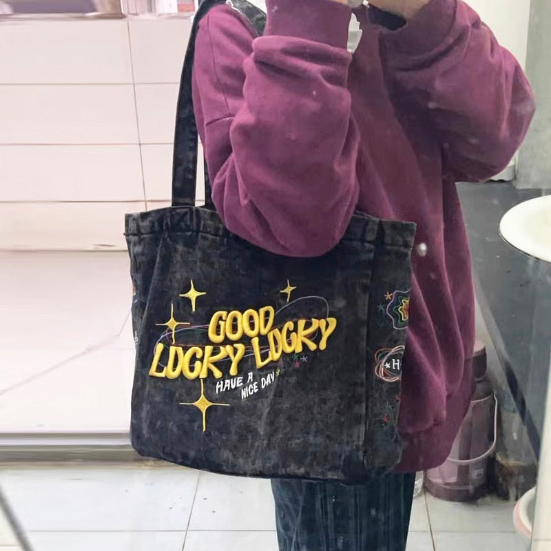 Hip-Hop Denim Tote Bag