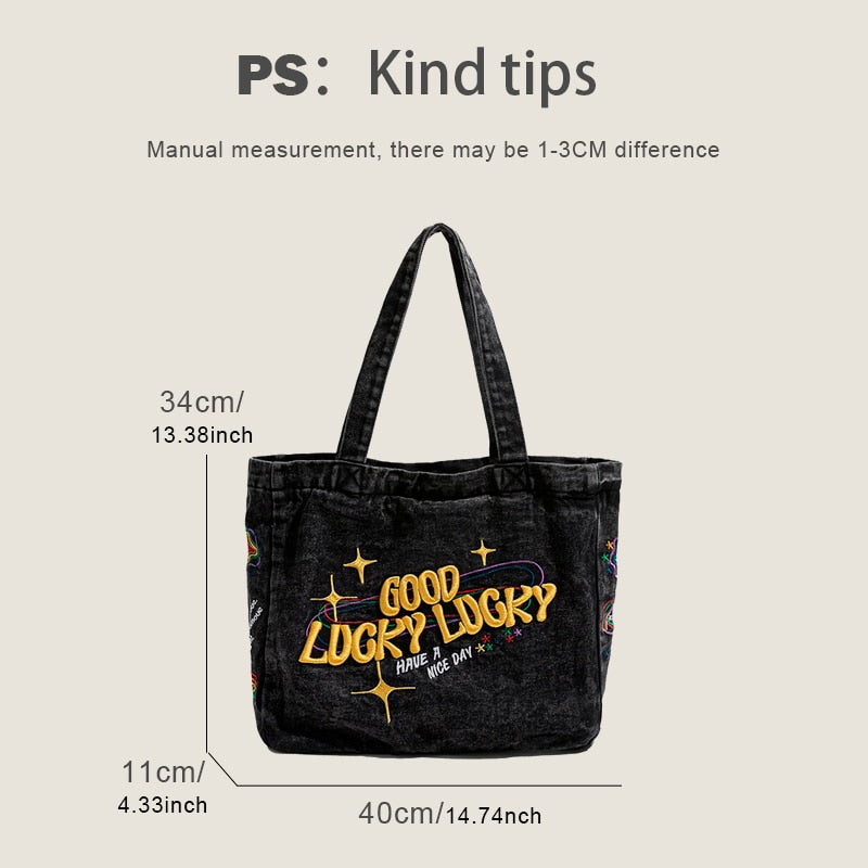 Hip-Hop Denim Tote Bag