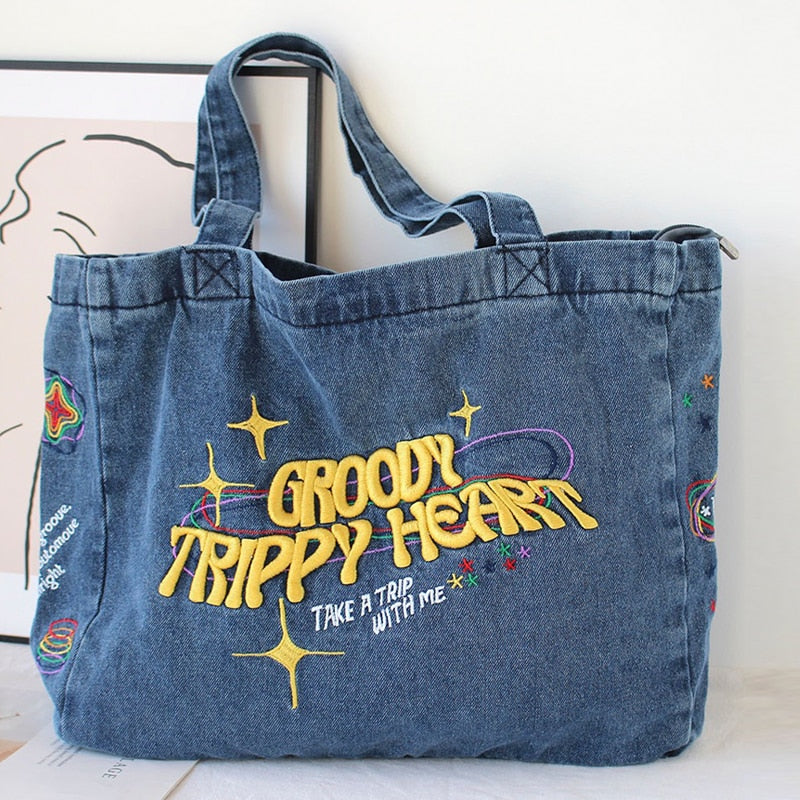 Hip-Hop Denim Tote Bag