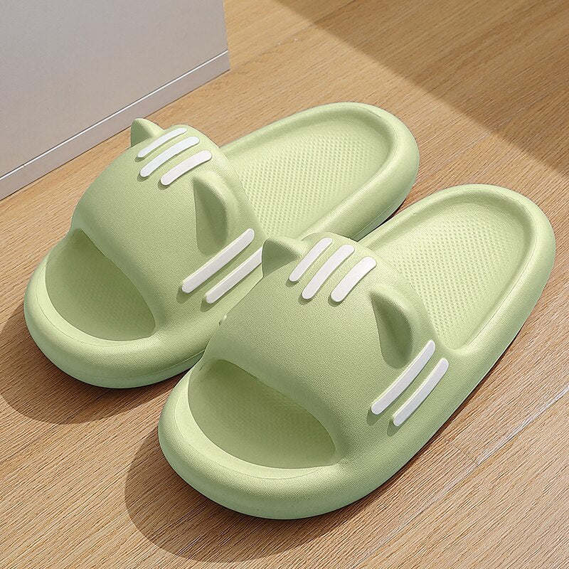 Green Cat Slipper Slides