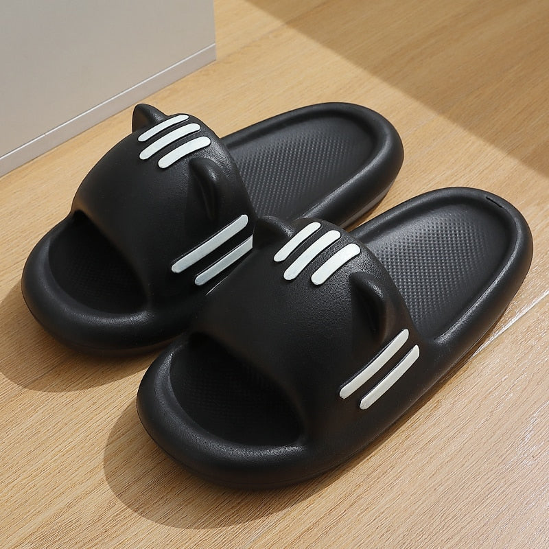 Black Cat Slipper Slides Top View